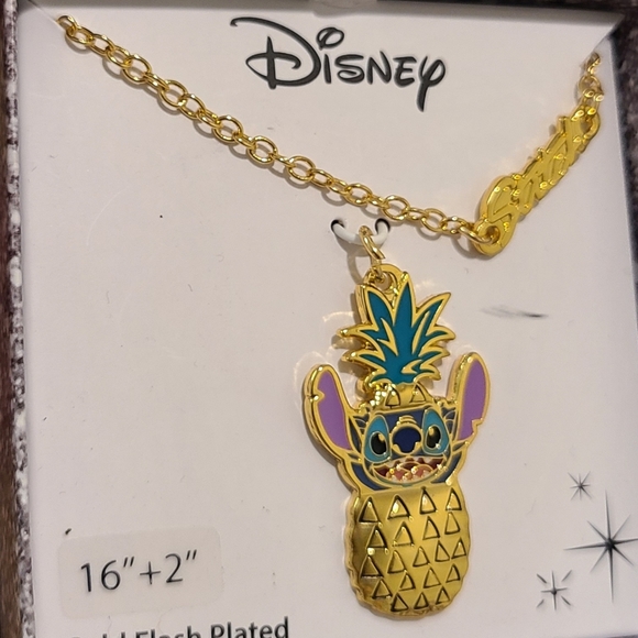 DISNEY LILO & STITCH GOLD FLASH PLATED PINEAPPLE PENDANT & NECKLACE MEASURES 16" - Picture 12 of 15